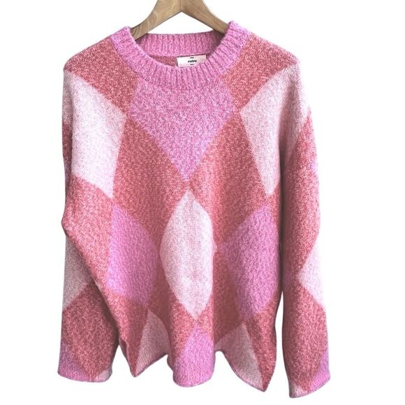 Entro Pink Orange Argyle Pullover Sweater Size M - Picture 5 of 13